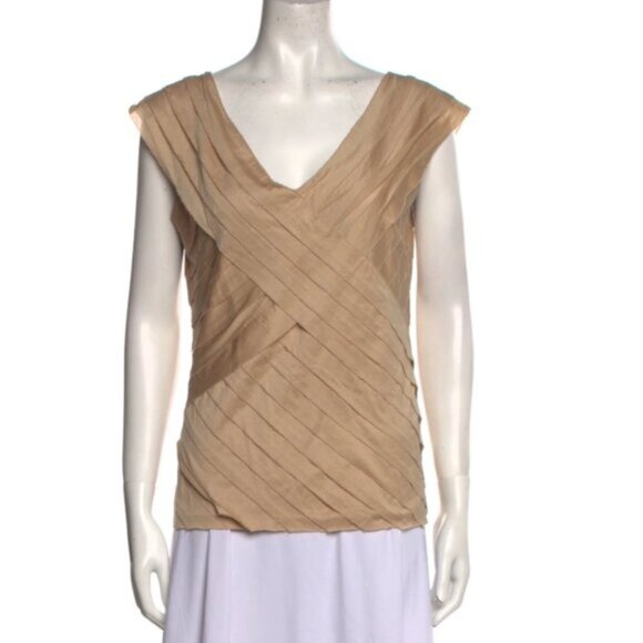 Ralph Lauren Black Label Asymmetrical Pleated Layer V Neck Blouse - Picture 12 of 16